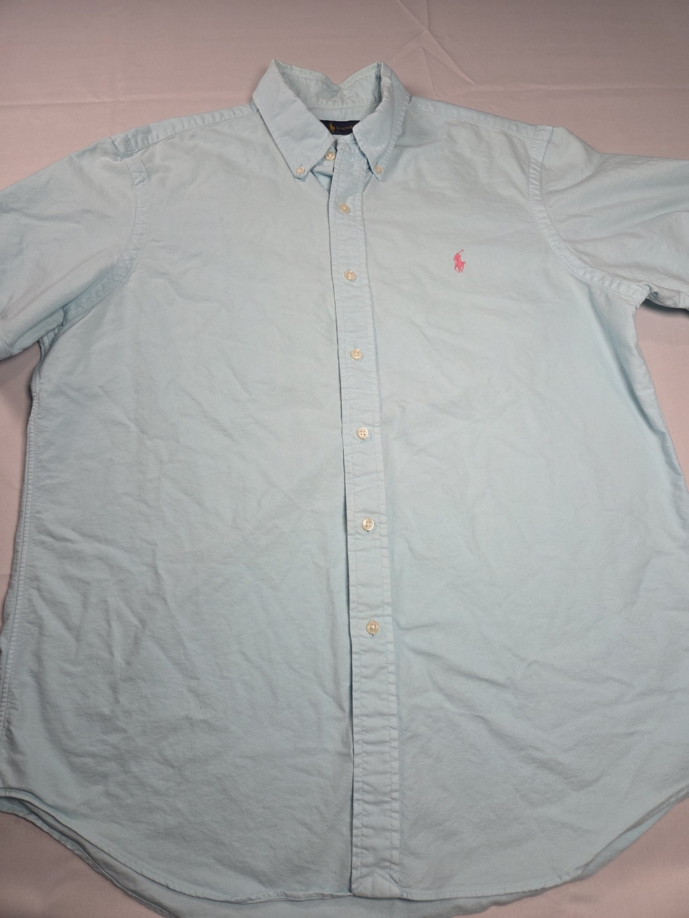 Ralph Lauren Light Blue Button-Down Shirt with Pink Pony Logo